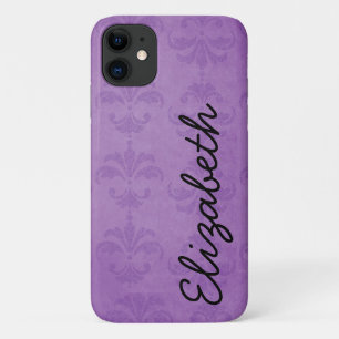 Damask Pattern, Purple Damask, Your Name iPhone 11 Case