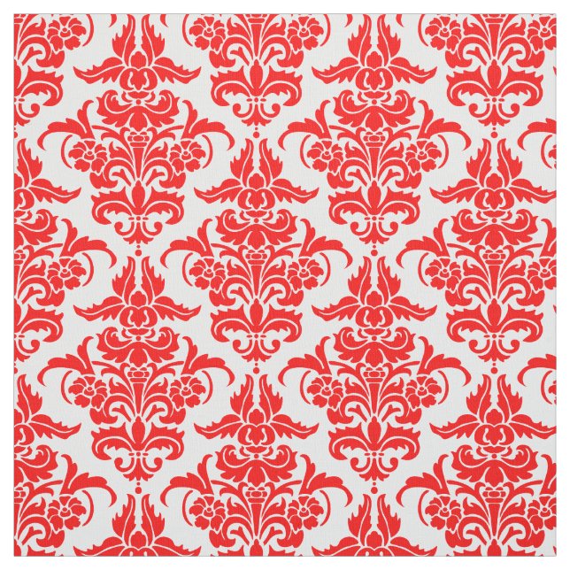 Damask Pattern - Red on White Fabric (Swatch)