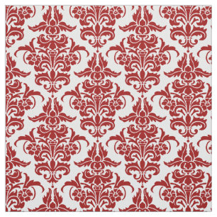 Damask Pattern - Ruby Red on White Fabric