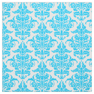 Damask Pattern - Sky Blue on White Fabric