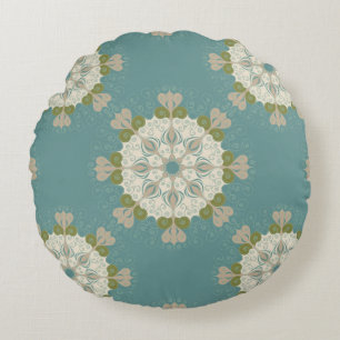 Damask pattern with abstract elements round pillow