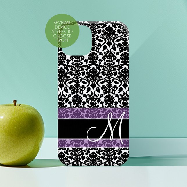 Damask Pattern with Monogram Case-Mate iPhone Case (Personalized Phone Case with Custom Monogram)