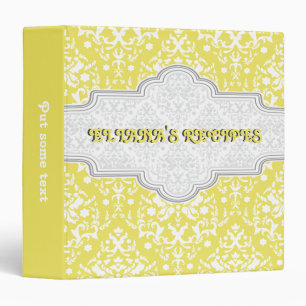 Damask pattern yellow, white & frame recipe binder