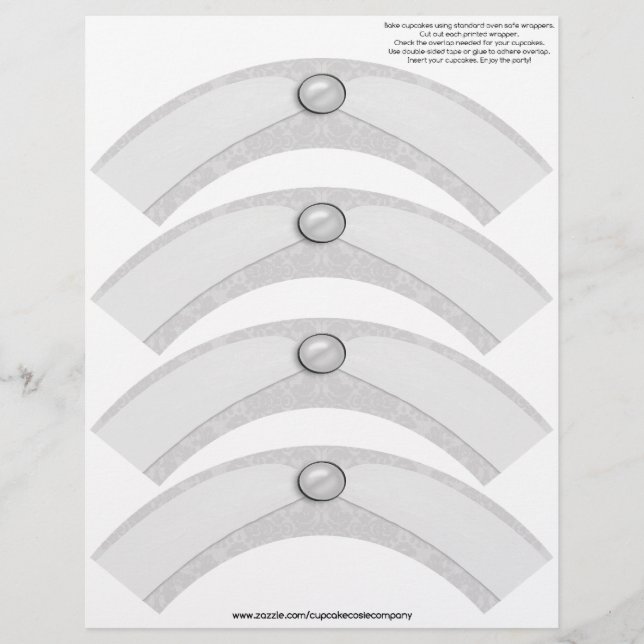 Damask Pearl Ribbon Cupcake Cosie - GRIS D'ARGENT (Devant)