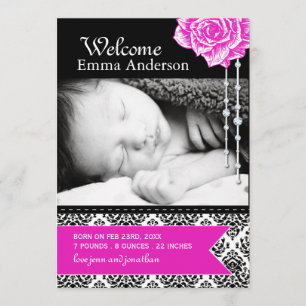 Damask Personalized Birth Announcement Photo Card