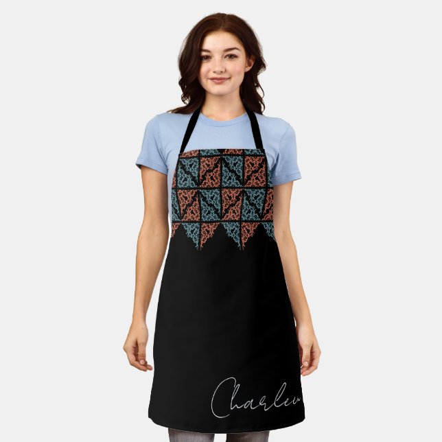 Damask personalized cooking baking kitchen apron (Worn)