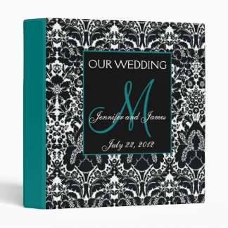 Damask Personalized Wedding Planner Teal Initial Binder