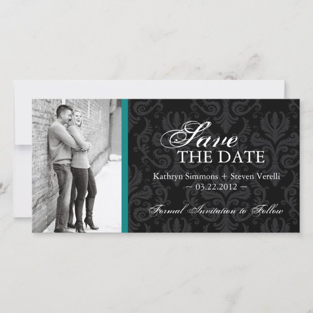 Damask Photo Enregistrer La Date Invitation (Devant)