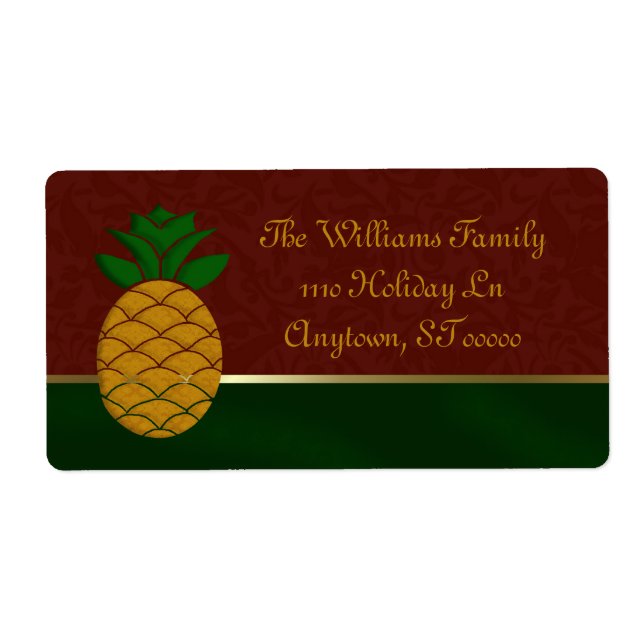 Damask Pineapple Holiday Address Labels (Front)