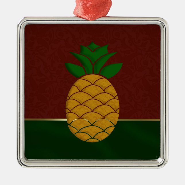 Damask Pineapple Holiday Ornament (Front)