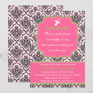 Damask Pink and Green Baby Shower Invitation