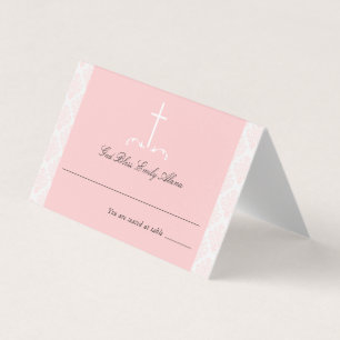 Damask Pink Communion Croix religieuse