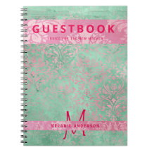 Damask Pink Mint Green Baby shower Livre d'or