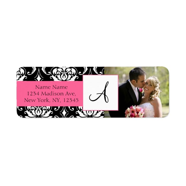 Damask Pink Monogramme Mariage photo Étiquettes de (Devant)