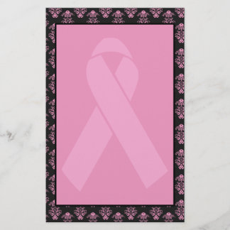 Damask Pink Ribbon Unlined Stationery