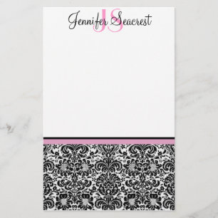 Damask, Pink Stationery