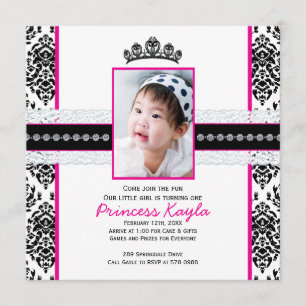 Damask Princess Photo Birthday Invitations 5X7