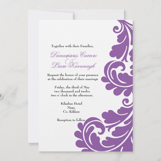 Damask Purple and White Wedding invitation -Custom (Front)