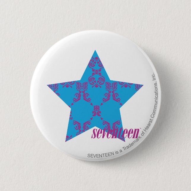 Damask Purple-Aqua 2 Inch Round Button (Front)