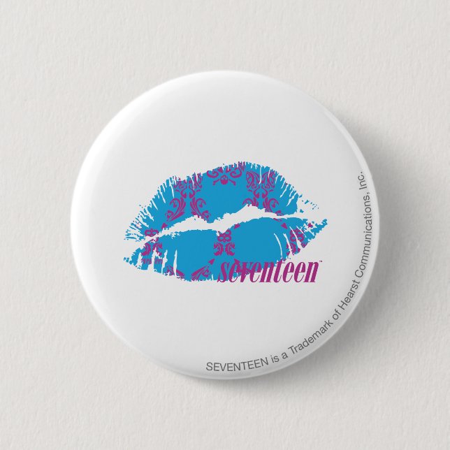Damask Purple-Aqua 2 Inch Round Button (Front)