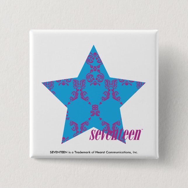 Damask Purple-Aqua 2 Inch Square Button (Front)