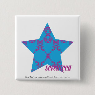 Damask Purple-Aqua 2 Inch Square Button