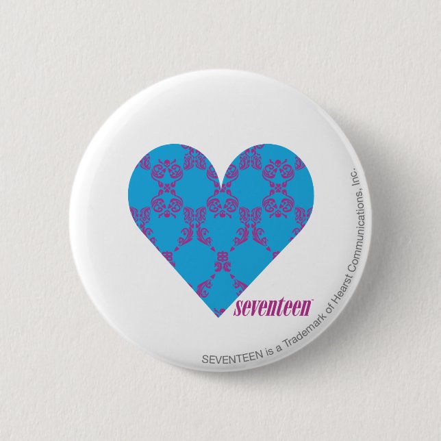 Damask Purple-Aqua 3 2 Inch Round Button (Front)