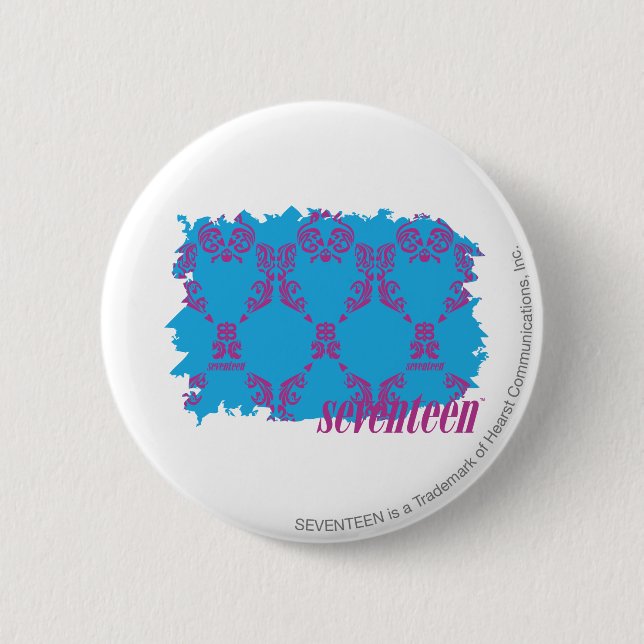 Damask Purple-Aqua 4 2 Inch Round Button (Front)