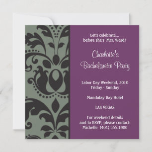 damask purple; bachelorette invitation