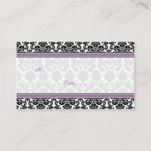 Damask Purple, Black, White Wedding Place Cards