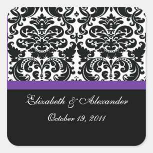 Damask Purple Bridal Shower Square Sticker