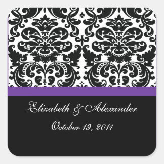 Damask Purple Bridal Shower Square Sticker