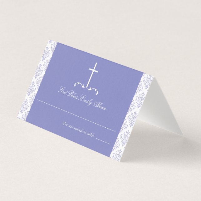 Damask Purple First Communion Religious Cross (Front)