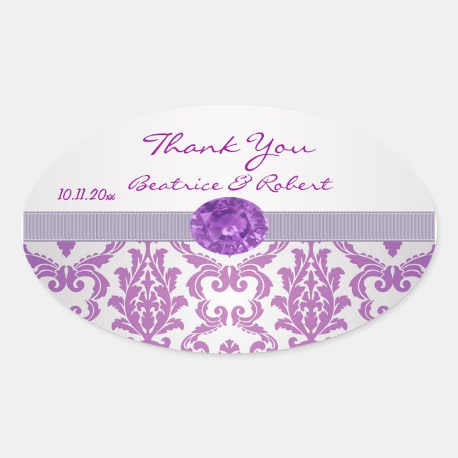 Damask purple, gemstone picture Thank You Sticker (Front)