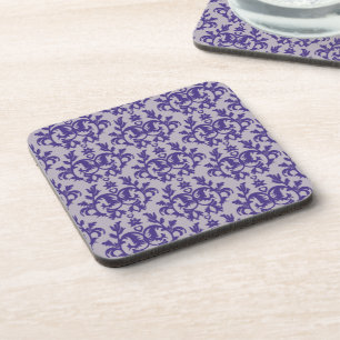 Damask purple & grey botanic set of 6 coasters