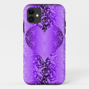 damask purple heart valentine iPhone 11 case
