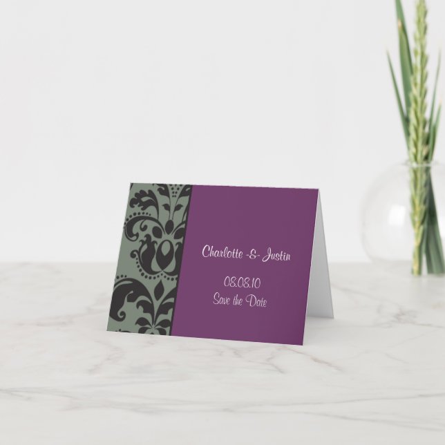 damask purple; save the date announcement (Front)