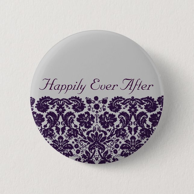 Damask Purple Wedding 2 Inch Round Button (Front)
