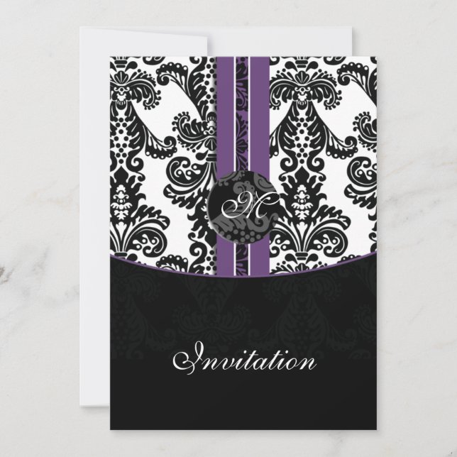 damask purple wedding invitation (Front)