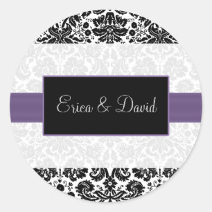 damask purple Wedding Monogram stickers
