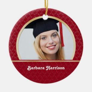 Damask red and gold Graduation photo Ornament