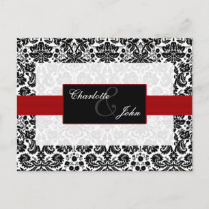 damask red,black and white  Save the Date Announcement Postcard