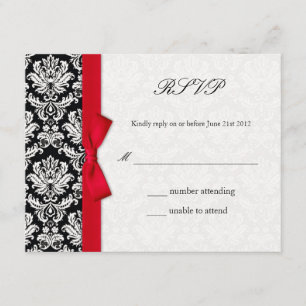 Damask Red Bow Wedding Carte RSVP