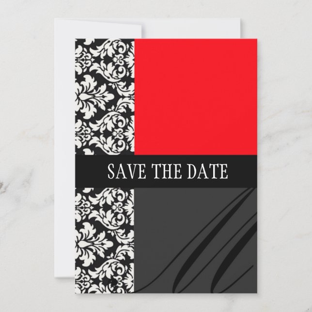 Damask Red Save The Date Card (Front)