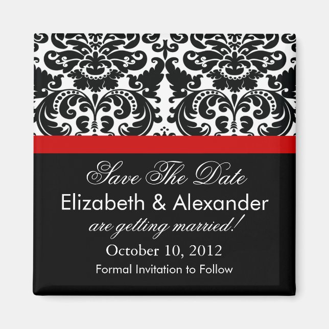 Damask Red Save The Date Magnet (Front)