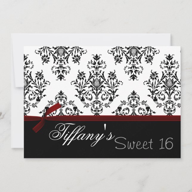 damask red Sweet Sixteen Invitation (Front)