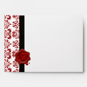 DAMASK RED WAX SEAL MONOGRAM ENVELOPES