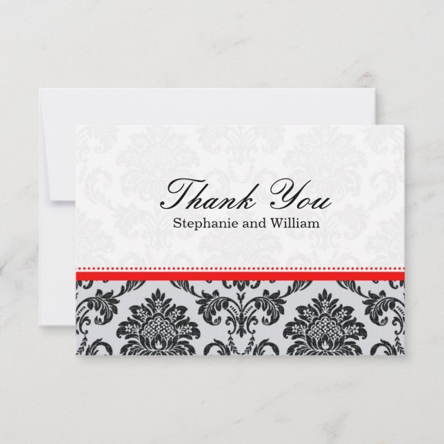 Damask Red Wedding Thank You Card (Front)