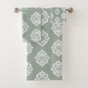 Damask Regency Classic Pale Olive Bath Towel Set