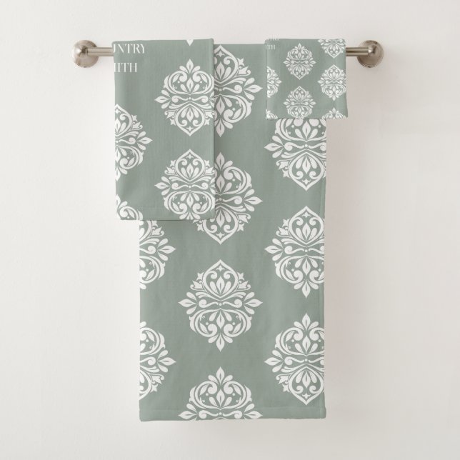 Damask Regency Classic Pale Olive Bath Towel Set (Insitu)